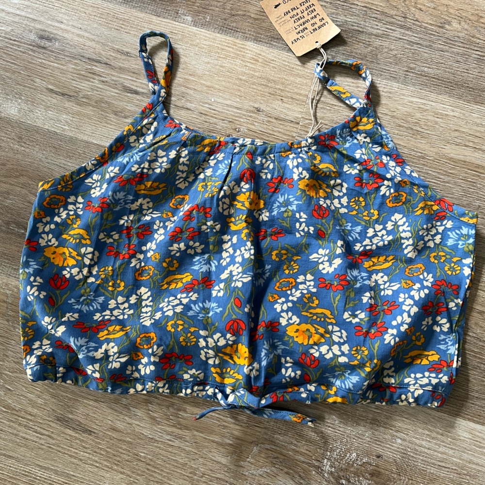 Toad & Co Manzana Cropped Tank -Large Weathered Blue Floral Tie